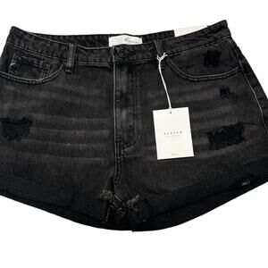 NWT Kancan Black Highrise Distressed Denim Shorts Womens Size XL